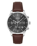 Hugo Boss Avery Chronograph Grey Dial Brown Leather Strap Watch for Men - 1514155 Authentic Buy Shop Now
