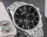 Hugo Boss Avery Chronograph Black Dial Silver Steel Strap Watch for Men - 1514157 Authentic Buy Shop Now