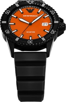 Emporio Armani World Explorer Orange Dial Black Silicone Strap Watch for Men - AR11684 Buy Now By Emporio Armani