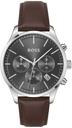 Hugo Boss Avery Chronograph Grey Dial Brown Leather Strap Watch for Men - 1514155 Authentic Buy Shop Now
