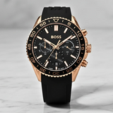 Hugo Boss Runner Chronograph Black Dial Black Silicone Strap Watch for Men - 1514168 Buy Now By Hugo Boss