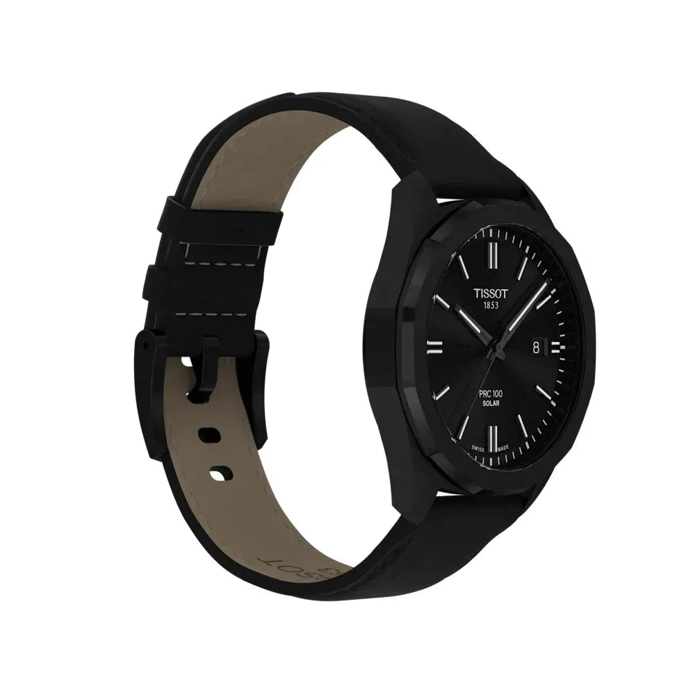 Tissot PRC 100 Solar Quartz Black Dial Black Leather Strap Watch for Men - T151.422.36.051.00 Authentic Buy Shop Now
