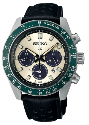 Seiko Prospex Speedtimer Solar Chronograph Ivory Dial Black Leather Strap Watch for Men - SSC943 Buy Now By Seiko