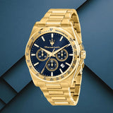 Maserati Velocità Chronograph Blue Dial Gold Steel Strap Watch for Men - R8873652002 Authentic Buy Shop Now