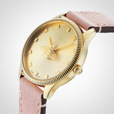 Gucci G Timeless Gold Dial Pink Leather Strap Watch for Women - YA1265041 Authentic Buy Shop Now