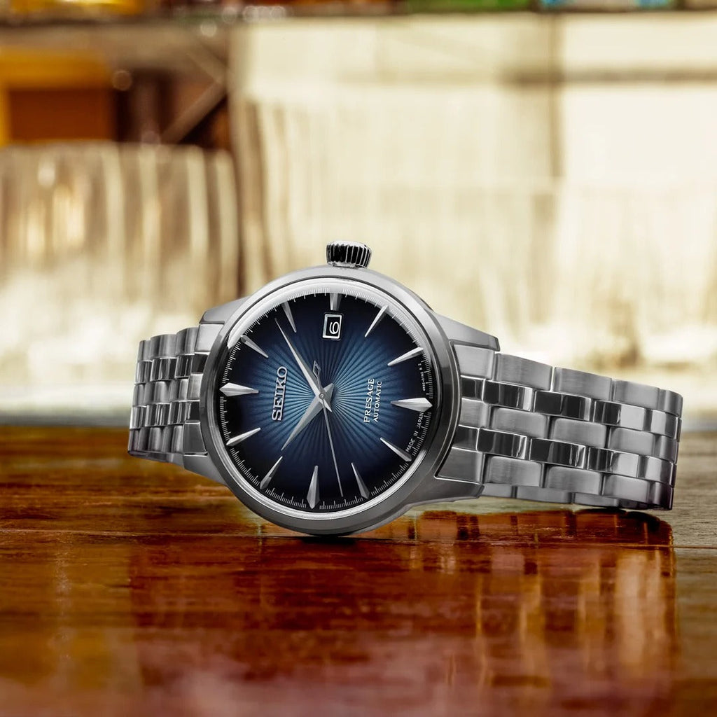 Seiko Presage Cocktail Time Automatic Blue Dial Silver Steel Strap Watch for Men - SRPB41J1 Authentic Buy Shop Now