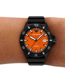Emporio Armani World Explorer Orange Dial Black Silicone Strap Watch for Men - AR11684 Buy Now By Emporio Armani