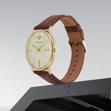 Emporio Armani Minimalist Quartz Gold Dial Brown Leather Strap Watch for Men - AR11610 Buy Now By Emporio Armani
