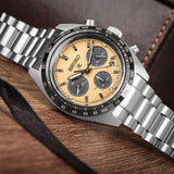 Seiko Prospex Speedtimer Solar Chronograph Gold Dial Silver Steel Strap Watch for Men - SSC817 Authentic Buy Shop Now