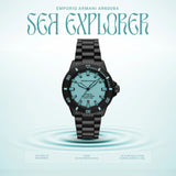 Emporio Armani Sea Explorer Turquoise Blue Dial Black Steel Strap Watch for Men - AR60084 Buy Now By Emporio Armani