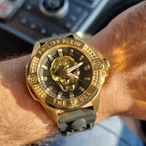 Philipp Plein The Skull Gold Dial Black Silicone Strap Watch for Men - PWAAA0221 Authentic Buy Shop Now