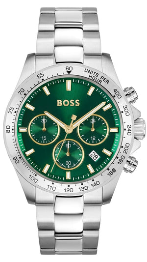Hugo Boss Hero Chronograph Green Dial Silver Steel Strap Watch for Men - 1514217 Authentic Buy Shop Now