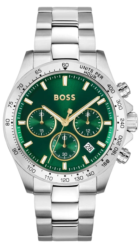 Hugo Boss Hero Chronograph Green Dial Silver Steel Strap Watch for Men - 1514217 Authentic Buy Shop Now