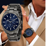 Maserati Attrazione Chronograph Blue Dial Grey Steel Strap Watch for Men - R8853151012 Authentic Buy Shop Now