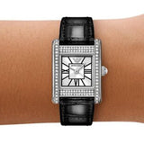Emporio Armani Classic Crystals Silver Dial Black Leather Strap Watch for Women - AR11660 Buy Now By Emporio Armani