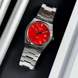 Tissot PRX Quartz Red Dial Silver Steel Strap Watch for Men - T137.410.11.421.00 Authentic Buy Shop Now