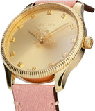 Gucci G Timeless Gold Dial Pink Leather Strap Watch for Women - YA1265041 Authentic Buy Shop Now