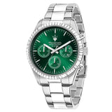 Maserati Competizione Chronograph Green Dial Silver Steel Strap Watch for Men - R8853100044 Authentic Buy Shop Now