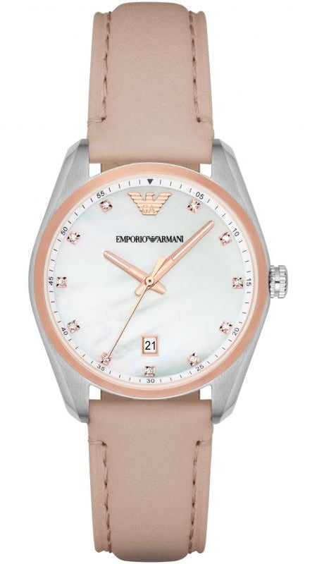 Emporio Armani Tazio Mother of Pearl Dial Pink Leather Strap Watch for Women - AR6133 Buy Now By Emporio Armani