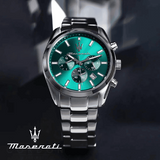 Maserati Attrazione Chronograph Green Dial Silver Steel Strap Watch for Men - R8853151011 Authentic Buy Shop Now