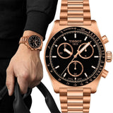 Tissot PRS 516 Chronograph Black Dial Rose Gold Steel Strap Watch for Men - T149.417.33.051.00 Authentic Buy Shop Now
