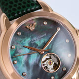Emporio Armani Mia Meccanico Mother of Pearl Dial Green Leather Strap Watch for Women - AR60073 Buy Now By Emporio Armani