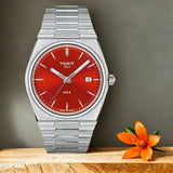 Tissot PRX Quartz Red Dial Silver Steel Strap Watch for Men - T137.410.11.421.00 Authentic Buy Shop Now