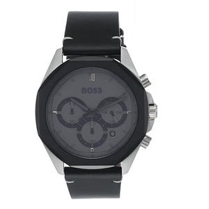 Hugo Boss Cloud Chronograph Grey Dial Black Leather Strap Watch for Men - 1514014 Authentic Buy Shop Now