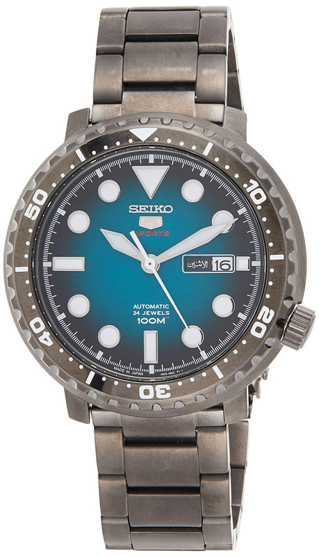 Seiko 5 Sports Automatic Turquoise Dial Grey Steel Strap Watch for Men - SRPC65J1 Buy Now By Seiko