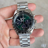 Seiko Prospex Speedtimer Solar Chronograph Green Dial Silver Steel Strap Watch for Men - SSC933 Authentic Buy Shop Now