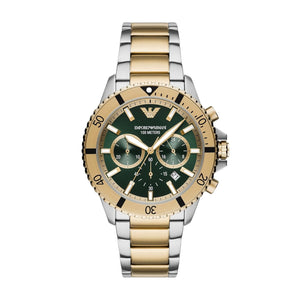 Emporio Armani Sea Explorer Chronograph Green Dial Two Tone Steel Strap Watch for Men - AR11586 Buy Now By Emporio Armani