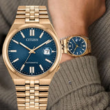 Citizen Tsuyosa 60 Automatic Blue Dial Rose Gold Steel Strap Watch for Men - NK0023-57L Authentic Buy Shop Now