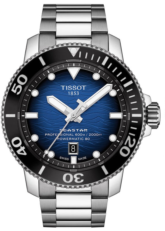 Tissot Seastar 2000 Professional Powermatic 80 Blue Dial Silver Steel Strap Watch for Men - T120.607.11.041.01 Authentic Buy Shop Now