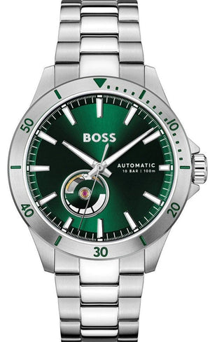 Hugo Boss Troper Automatic Chronograph Green Dial Silver Steel Strap Watch for Men - 1514200 Authentic Buy Shop Now