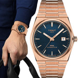 Tissot PRX Powermatic 80 Blue Dial Rose Gold Steel Strap Watch for Men - T137.407.33.041.00 Authentic Buy Shop Now