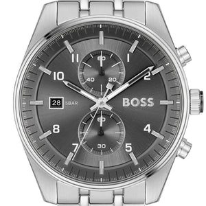 Hugo Boss Skytraveller Chronograph Grey Dial Silver Steel Strap Watch for Men - 1514151 Buy Now By Hugo Boss