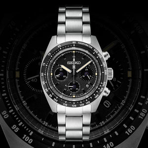 Seiko Prospex Speedtimer Solar Chronograph Black Dial Silver Steel Strap Watch for Men - SSC819 Authentic Buy Shop Now