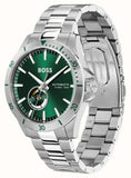 Hugo Boss Troper Automatic Chronograph Green Dial Silver Steel Strap Watch for Men - 1514200 Authentic Buy Shop Now