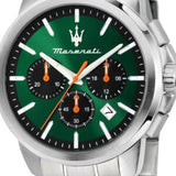 Maserati Successo Chronograph Green Dial Silver Steel Strap Watch for Men - R8873621043 Authentic Buy Shop Now