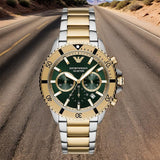 Emporio Armani Sea Explorer Chronograph Green Dial Two Tone Steel Strap Watch for Men - AR11586 Buy Now By Emporio Armani