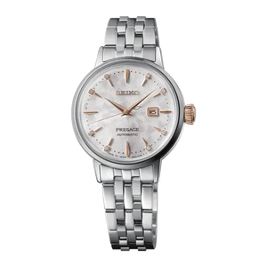 Seiko Presage Cocktail Time Skydiving Automatic Diamonds Mother of Pearl Dial Silver Steel Strap Watch for Women - SRE009J1 Authentic Buy Shop Now
