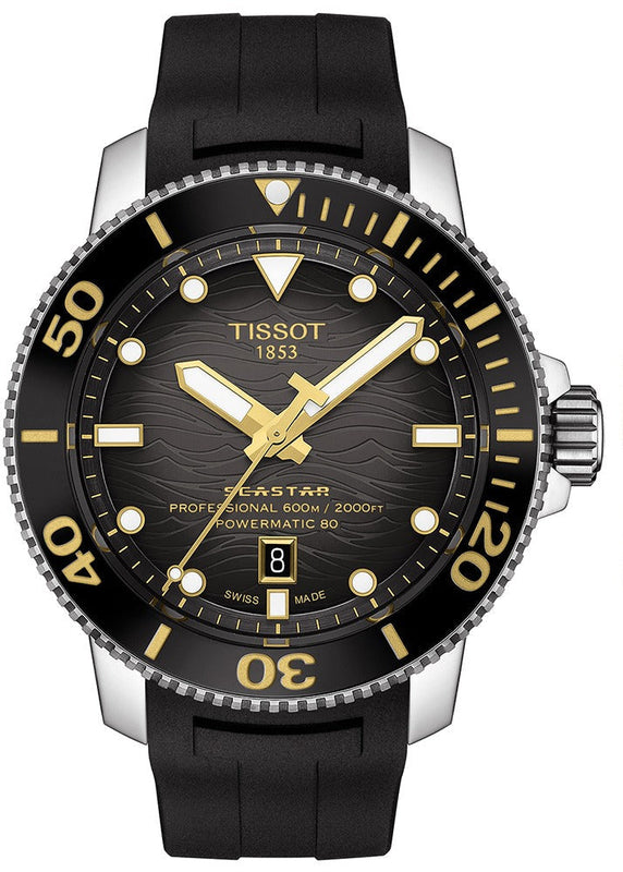 Tissot Seastar 2000 Professional Powermatic 80 Black Dial Black Rubber Strap Watch for Men - T120.607.17.441.01 Authentic Buy Shop Now