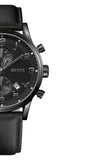Hugo Boss Aeroliner Chronograph Black Dial Black Leather Strap Watch for Men - 1512567 Authentic Buy Shop Now