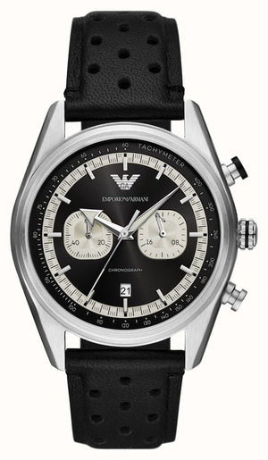 Emporio Armani Racer Chronograph Black Dial Black Leather Strap Watch for Men - AR11635 Buy Now By Emporio Armani