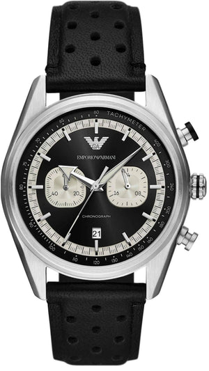 Emporio Armani Racer Chronograph Black Dial Black Leather Strap Watch for Men - AR11635 Buy Now By Emporio Armani