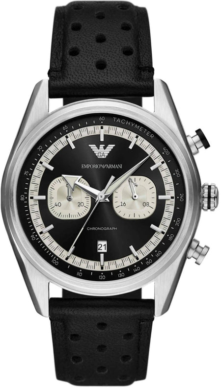 Emporio Armani Racer Chronograph Black Dial Black Leather Strap Watch for Men - AR11635 Buy Now By Emporio Armani