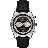 Emporio Armani Racer Chronograph Black Dial Black Leather Strap Watch for Men - AR11635 Buy Now By Emporio Armani