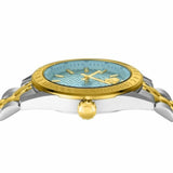 Versace V-Code Analog Turquoise Dial Two Tone Steel Strap Watch for Women - VE8I00524 Buy Now By Versace