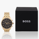 Hugo Boss Skytraveller Chronograph Black Dial Gold Steel Strap Watch for Men - 1514152 Buy Now By Hugo Boss