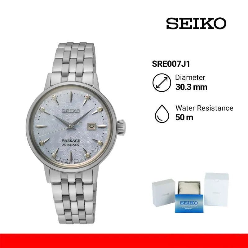 Seiko Presage Cocktail Time Automatic Skydiving Diamonds Blue Dial Silver Steel Strap Watch for Women - SRE007J1 Authentic Buy Shop Now
